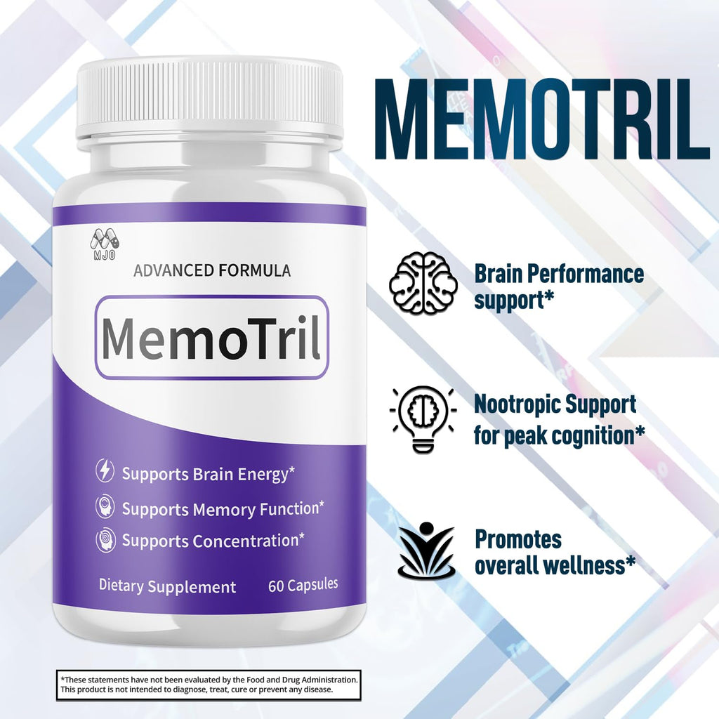 Memotril Capsules, Official Memo Tril Supplement Pills with All Natural Ingredients, Advanced Memotril Formula for Brain Health & Wellness Support with Premium Vitamins for Women & Men (60 Capsules)