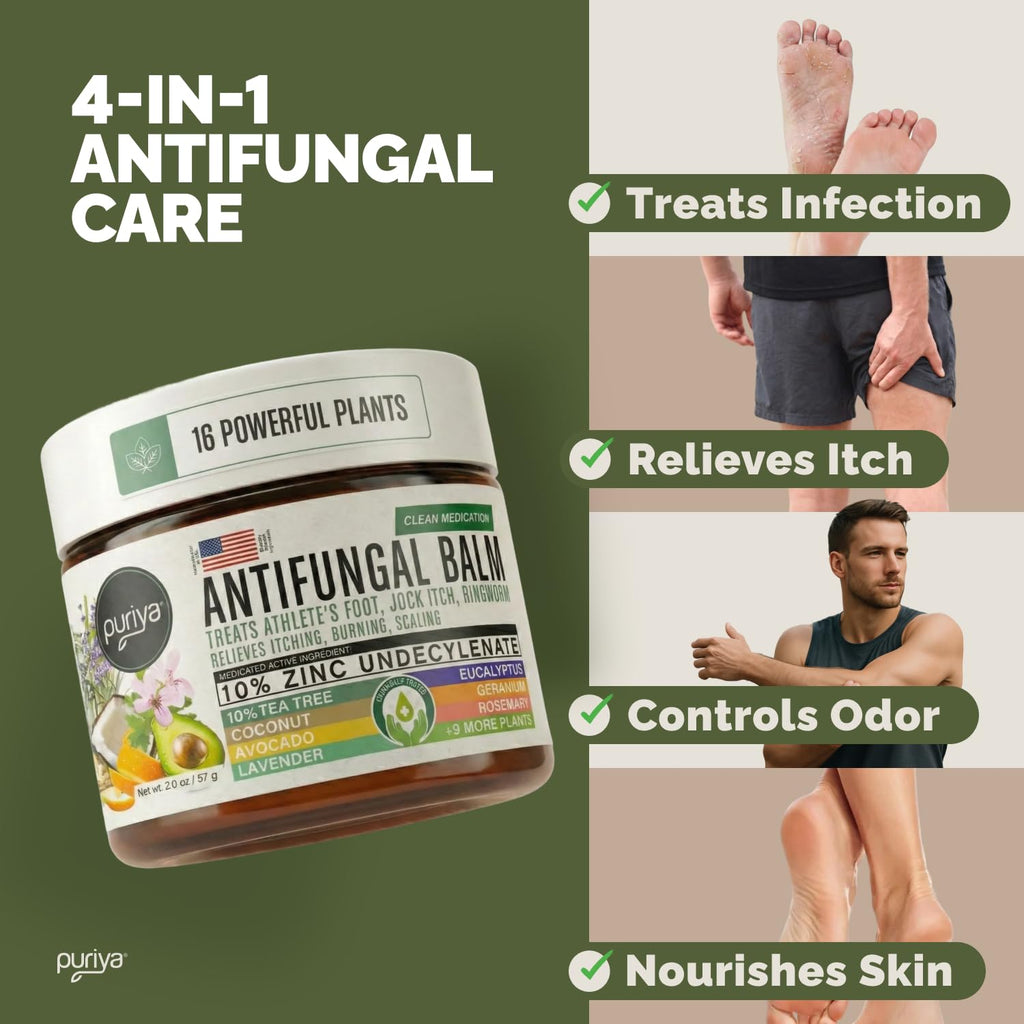 Puriya Clinically Proven Antifungal Cream for Skin Fungus, Extra-Strength Athletes Foot Cream Treatment, Jock Itch, Ringworm Treatment for Humans, Anti Fungal Itchy Skin Relief with Tea Tree Oil