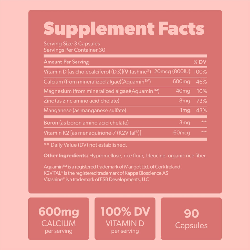 sapling Calcium Supplement - Whole Food with Vitamin K2 & D3, Magnesium, Zinc, Boron, Mineral Complex. Sourced Sustainably from Red Algae. for Bone Strength and Support. Non-GMO & Vegan 90 Capsules.