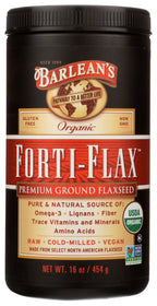 Barlean's Forti-Flax Organic Flaxseed, Ground Whole Raw Seeds, Omega-3 Supplement with Lignans and Dietary Fiber, Bulk Ground Flax Seed, 16 oz, 2 Pack