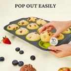 BRONYPRO Silicone Muffin Pans for Baking with Metal Frame, Egg Bite Maker Silicone Molds, Cupcake Pans 12 Regular Size, Muffin Tins Easy to Pop Nonstick Non Toxic Bakeware for Oven, Lime Green