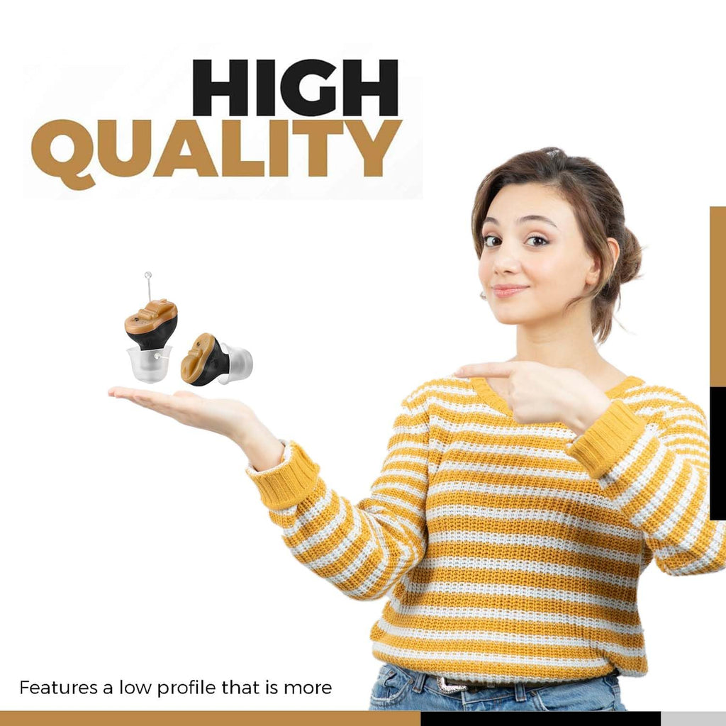 Premium Digital Hearing Aid Amplifier - Invisible in Canal (CIC) in-Ear Mini Sound Enhancer Set, Near-Invisible, Noise Cancelling, Personal Sound Hearing Amplifier - Black, Pair Right & Left Ear