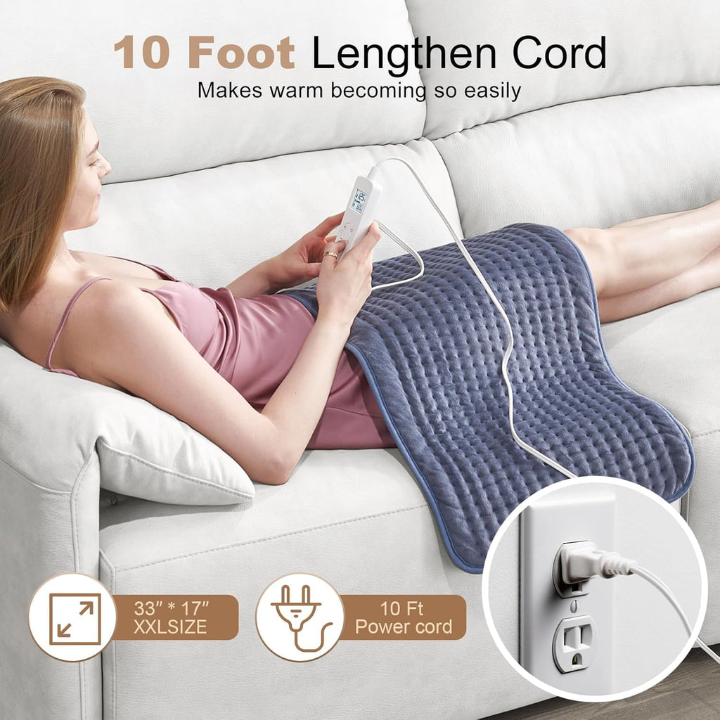 VAAGHANM Heating Pad: 33 x 17 inches Electric Heating Pad for Back -Extra Large Heat Pad for Shoulder/Neck/Knee/Arms - Upgraded 6 Timer & 6 Temperature Controller -Auto Shut Off- Gift for Mom