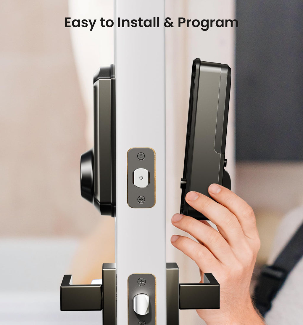 Veise VE06-L Smart Locks with 2 Lever Handle Set, App Control, Keyless Entry Deadbolt for Front Door, Electronic Digital Touchscreen Keypad, Auto Lock, Waterproof, Easy Installation, Matte Black