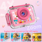 GKTZ Kids Waterproof Underwater Camera 1080P 4X Zoom 2"IPS Screen 32GB Card