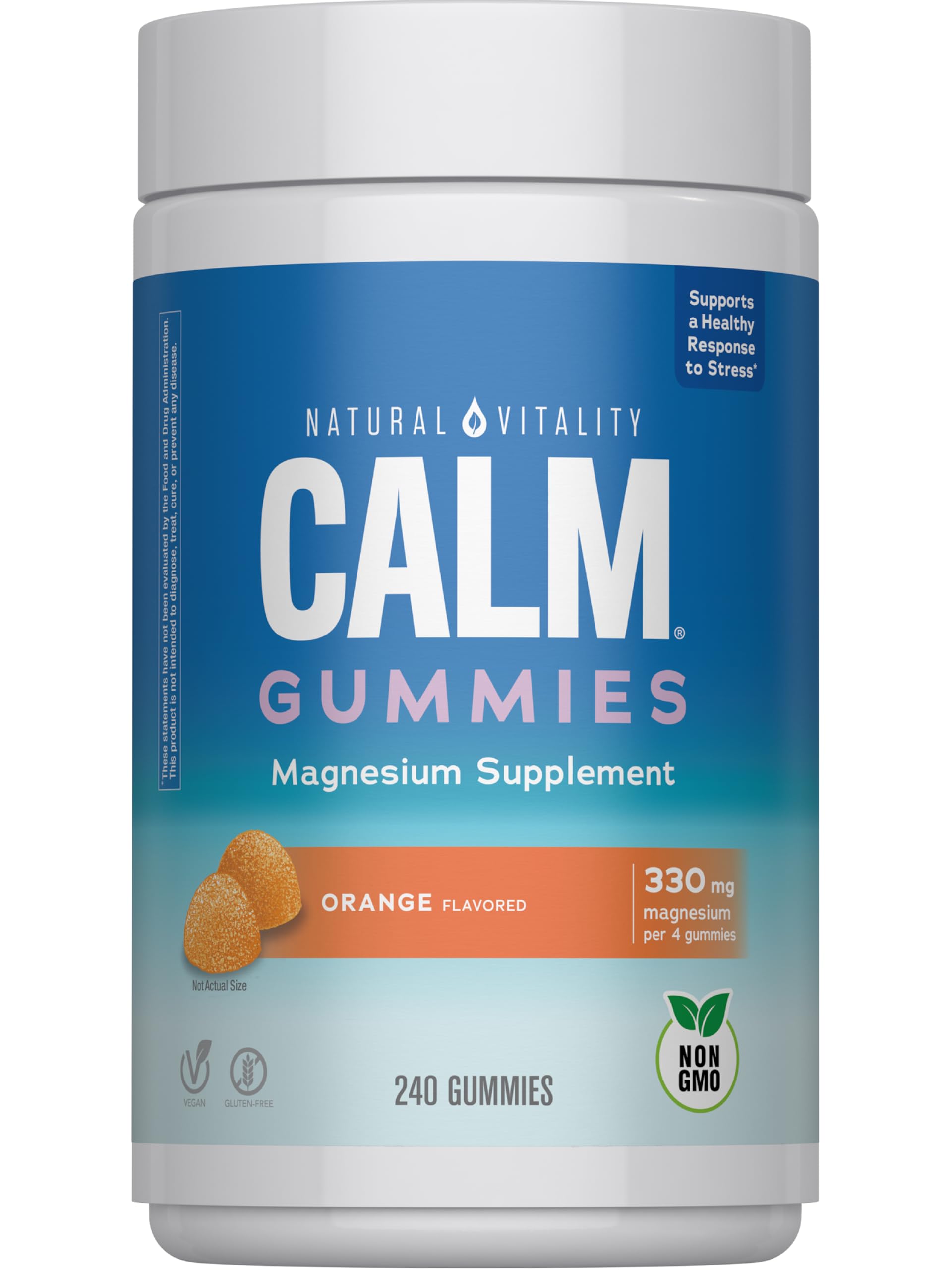 Natural Vitality Calm Magnesium Gummies | 330mg Per Serving | Orange Flavored Supplement | Gluten-Free & Vegan | 240 Count