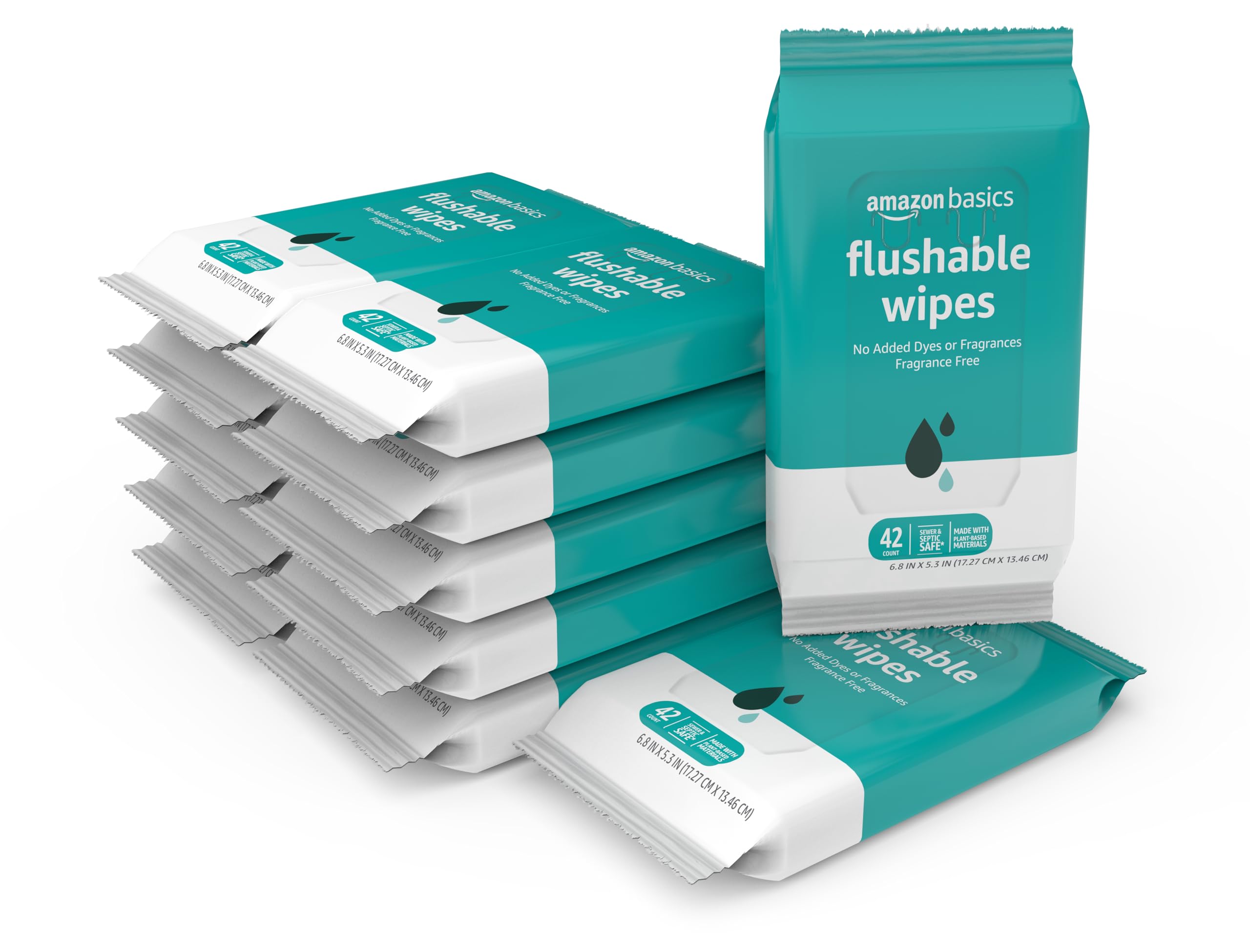 Amazon Basics Flushable Adult Toilet Wipes, Formulated without Fragrance, 504 Count (12 Packs of 42)