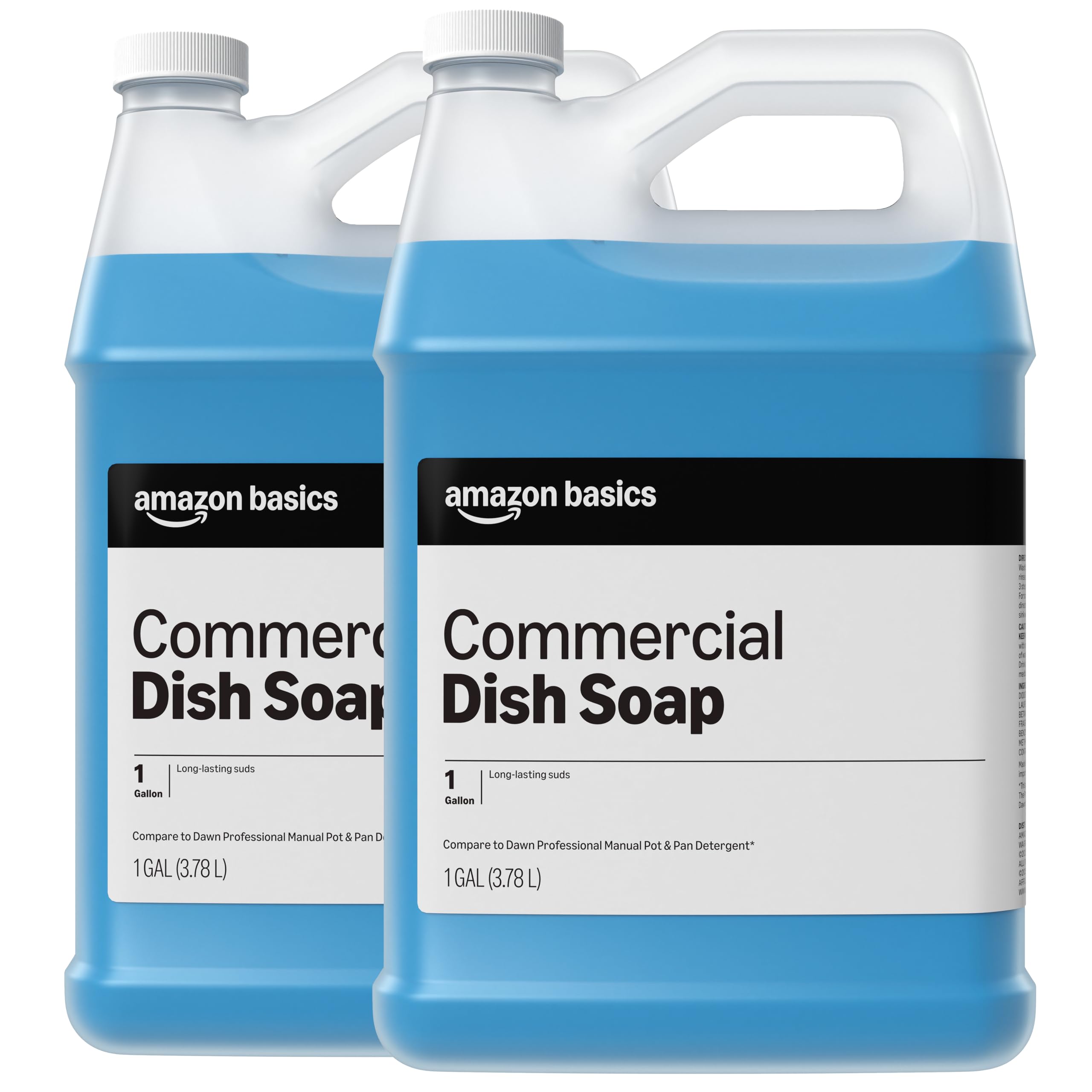 Amazon Basics Commercial Liquid Dish Soap, Long-Lasting Suds, Concentrated Formula, 1 Gallon, Pack of 2