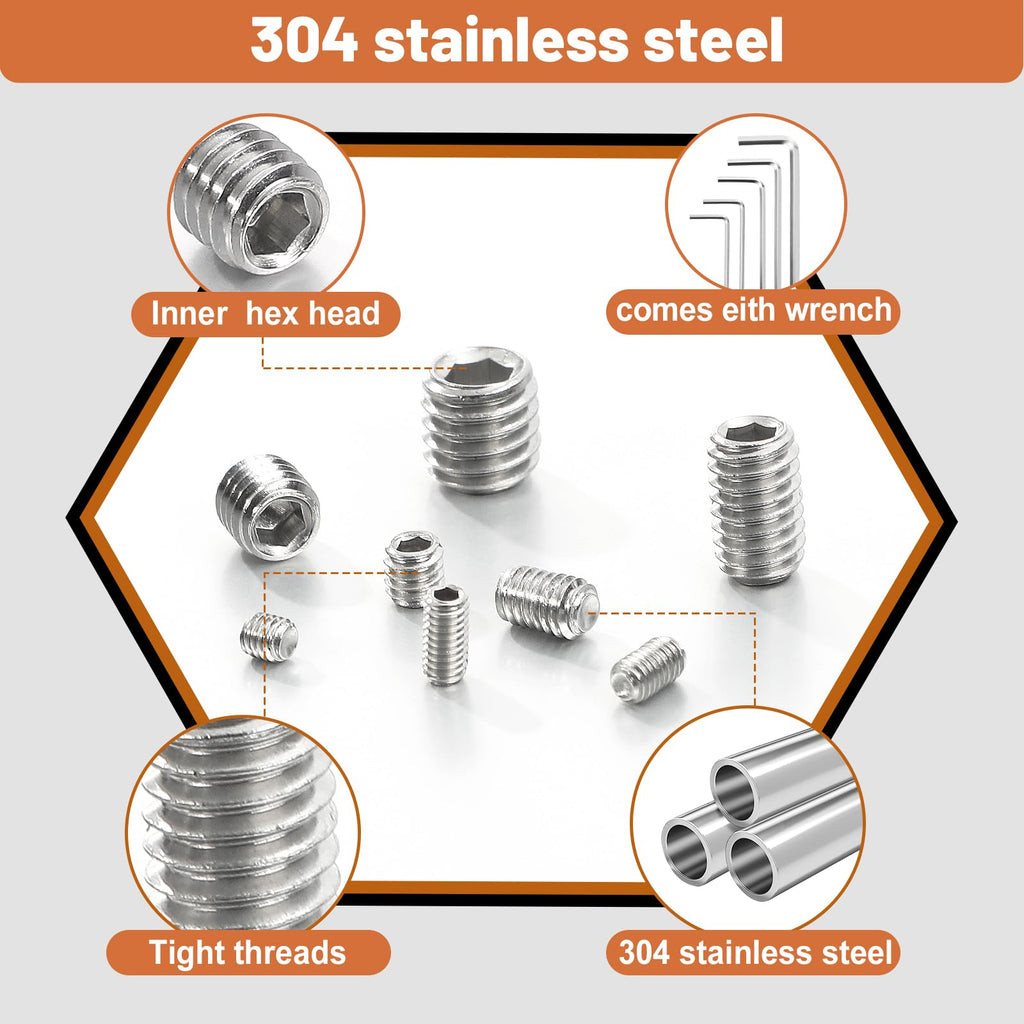 101-Pcs Metric Set Screw Assortment Kit, 304 Stainless Steel, M3-M8