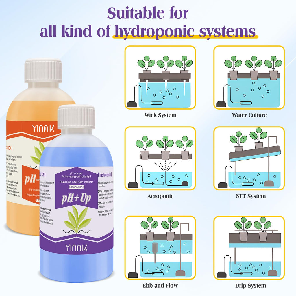 YINMIK General Hydroponic pH Up Down Liquid, pH Control kit Adjust pH Level