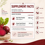 QNJIX Nutrise Beetroot Capsules - 1000mg, Beetroot Circulation Supplement with Grape Seed Extract, 3-in-1 Formula, Boost Energy, Improve Mental Clarity, Non-GMO & Gluten Free, 90 Capsules (1)