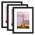 upsimples 8.5 by 11 Picture Frame, Gallery Glass Photo Frames, 3Pcs, Black