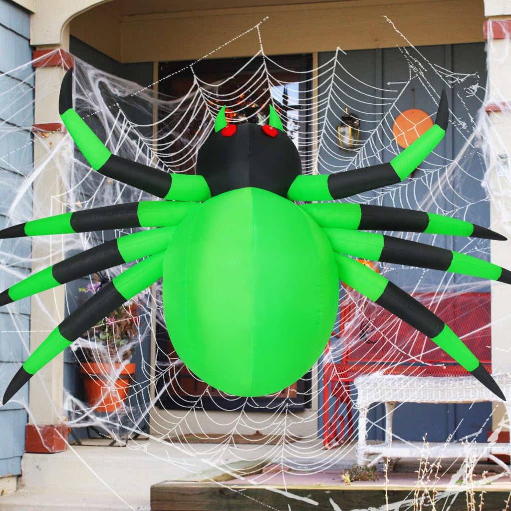 COMIN 9FT Halloween Inflatables Decorations Green Spider Yard LEDs Decor