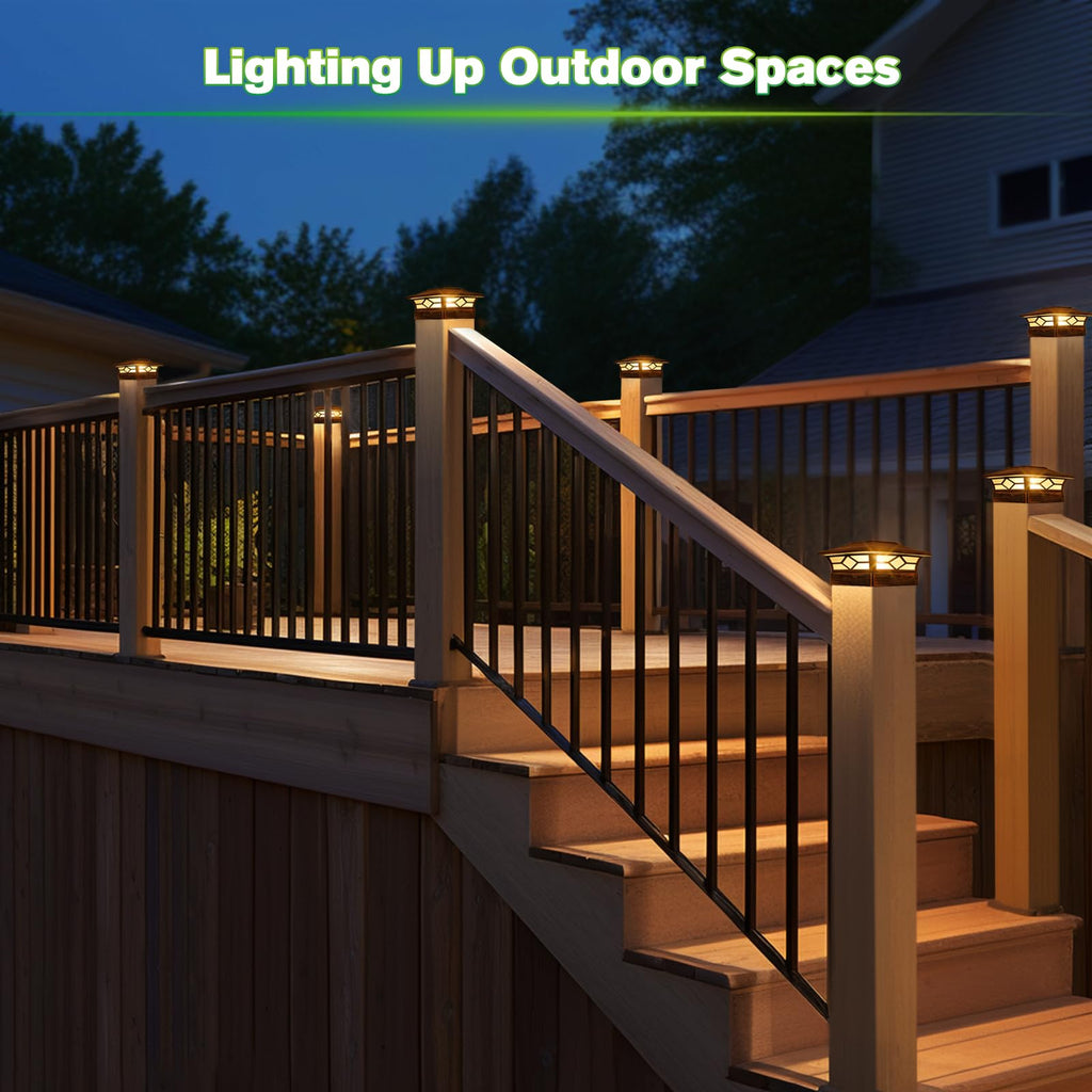 Solar Post Cap Lights Outdoor 6pack, Waterproof Solar Powered Deck Fence Post Lights for 4x4 Wood/Vinyl Posts, Solar Outdoor LED Light with Cool/Warm Lighting Decorate Garden Patio Porch…