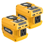220W Azocek Power Inverter Compatible with Dewalt 20V Battery (Battery not Included), DC 20V to AC 110V, 2 USB Ports & 1 Type-C Fast Charging, 400LM LED Work Light (2-Pack)