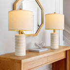 PoKat 20.75" Small Modern Ceramic Table Lamps Set of 2 for Bedroom, White Bedside Lamps for Night Stands, Farmhouse Desk Home Decor Gift Nightstand Table Lamps for Living Room End Table Beige