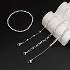 Zeffy Pearl Bracelets for Women, Silver Pearl Beaded Stackable Bracelets Charm Dainty Pearls Bracelet Stack Paperclip Link Chain Layered Bracelet Trendy Silver Bridesmaid Jewelry Set for Women