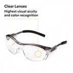 3M Safety Glasses with Readers, Nuvo Readers, +2.0 Diopter, Pack of 1, ANSI Z87, Clear Lens, Gray Frame, Soft Nose Bridge, Side Shields