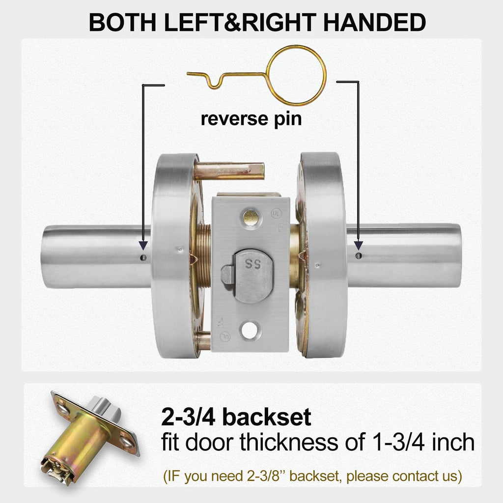 HISAFE Storeroom Door Handle Heavy Duty Grade 2 Commercial Door Locks, Non-Handed, UL 3 Hour Fire Rated, ADA Compliant, Satin Chrome Finish 26D, 2-3/4''Backset, X-XG-ST-70