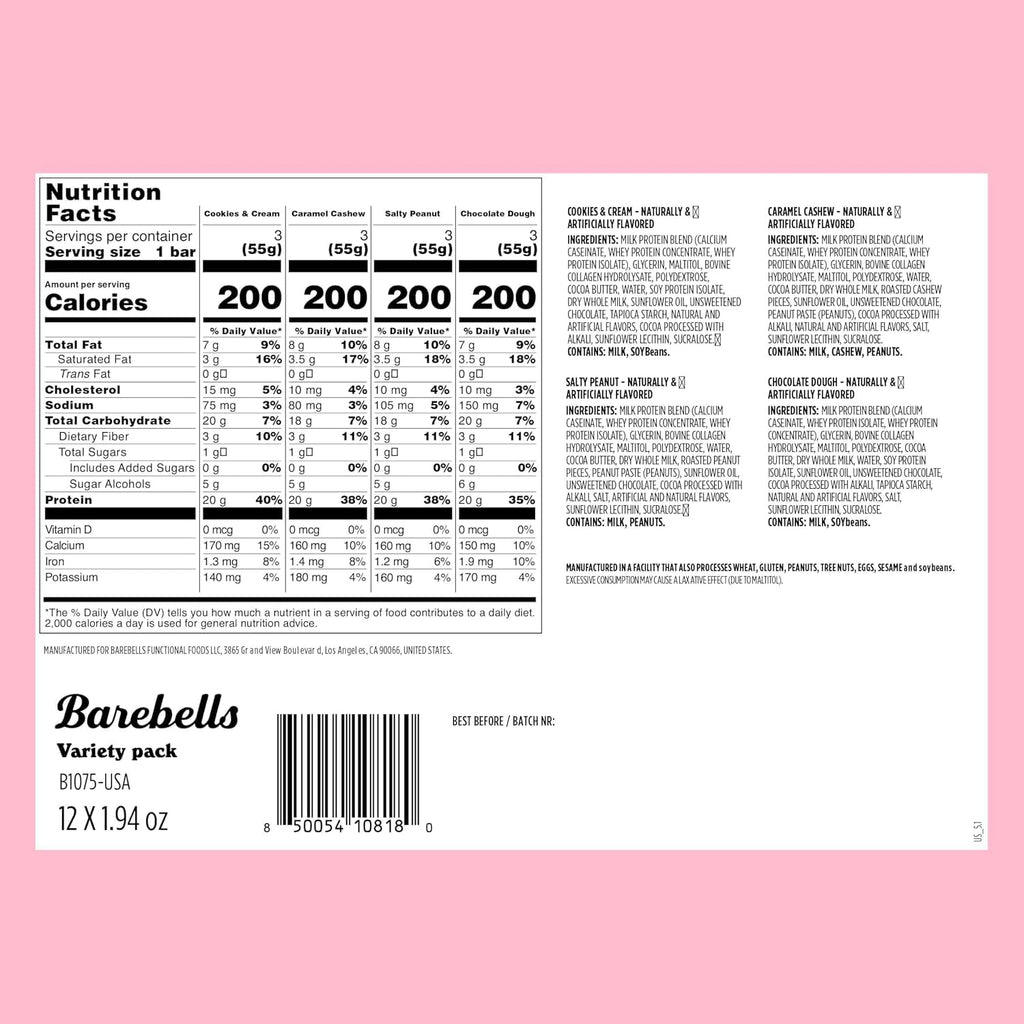 Barebells Classics Protein Bars Variety Pack, 12 Bars, 20g Protein