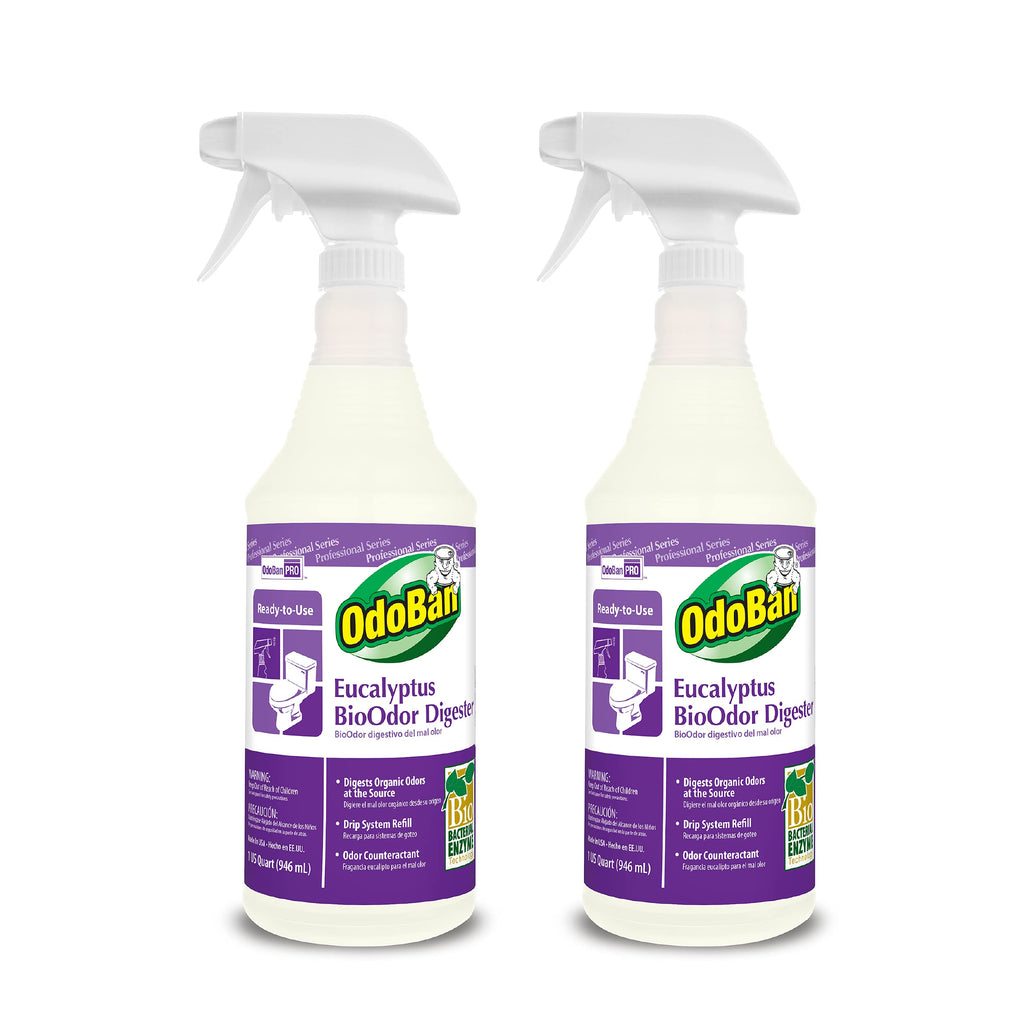OdoBan Professional Cleaning Ready-to-Use BioOdor Digester Harsh Aroma Counteractant, Made in the USA, Eucalyptus Scent, 2-Pack, 32 Ounce Sprays Each