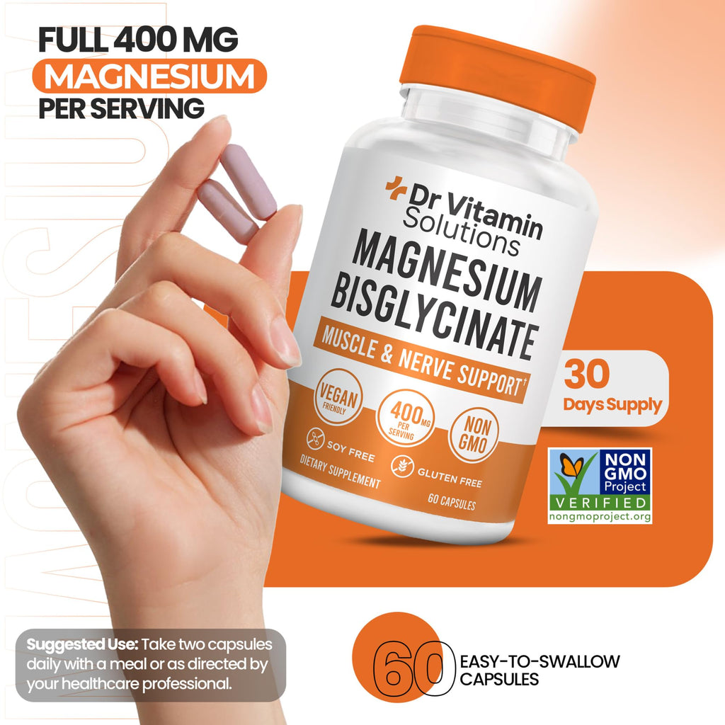 Magnesium Glycinate 400mg (Buffered Magnesium Bisglycinate Chelate) | Albion® Chelated Magnesium for Muscle & Nerve Support + Calm | High Absorption, Gentle on Stomach (1 Bottle, 60 Capsules)