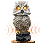 Ugold Solar Powered Owl with Motion Detection, Silent Mode, Flashing Eyes, Rotatable Head and Realistic Hoots, Plastic Owl Decoration for Home, Garden, Patio and Fence