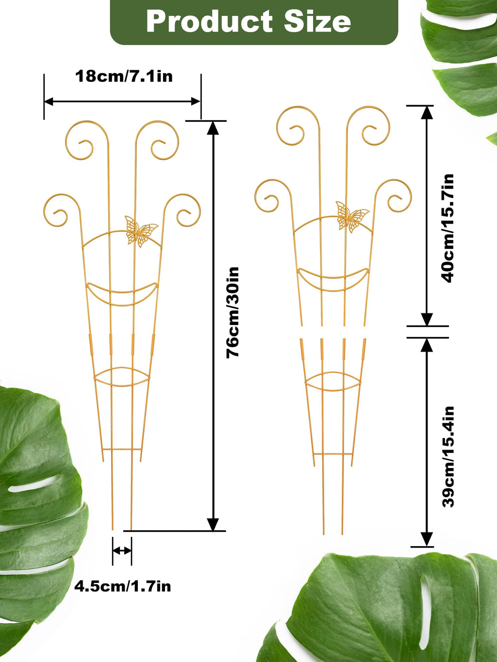 Butterfly Metal Monstera Trellis, Gold Garden Treleaf Expandable Trellis