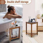 IBosins 16in Shower Foot Rest Corner Shower Stool for Shaving Legs with Storage Shelf Small Bench for Inside Shower to Sit on Bath Seat - Acacia Wood