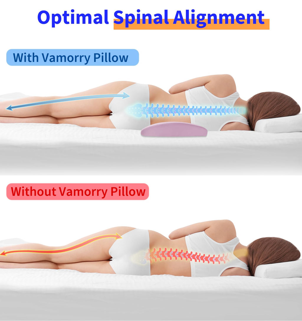 vamorry Poufs Lumbar Support Pillow for Bed Relief Back Pain: Lower Back Pillow for Sleeping - Memory Foam Waist Pillow - Back Wedge Bolster Pillow for Side, Back&Stomach Sleepers - Bed Rest Pillow