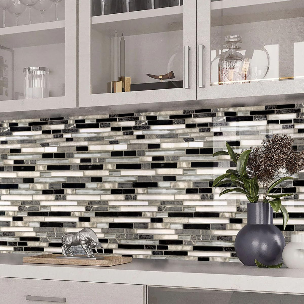 Livebor Peel and Stick Backsplash Wallpaper Kitchen Backsplash Wallpaper 17.7inchx393.7'' Tile Contact Paper Kitchen Peel and Stick Countertops Waterproof Contact Paper for Bathroom Black/Gray