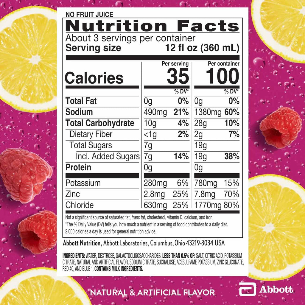 Pedialyte AdvancedCare Plus Electrolyte Hydration Drink | Has 33% More Electrolytes and Has PreActiv Prebiotics | Raspberry Lemonade | 1 Liter, Pack of 4