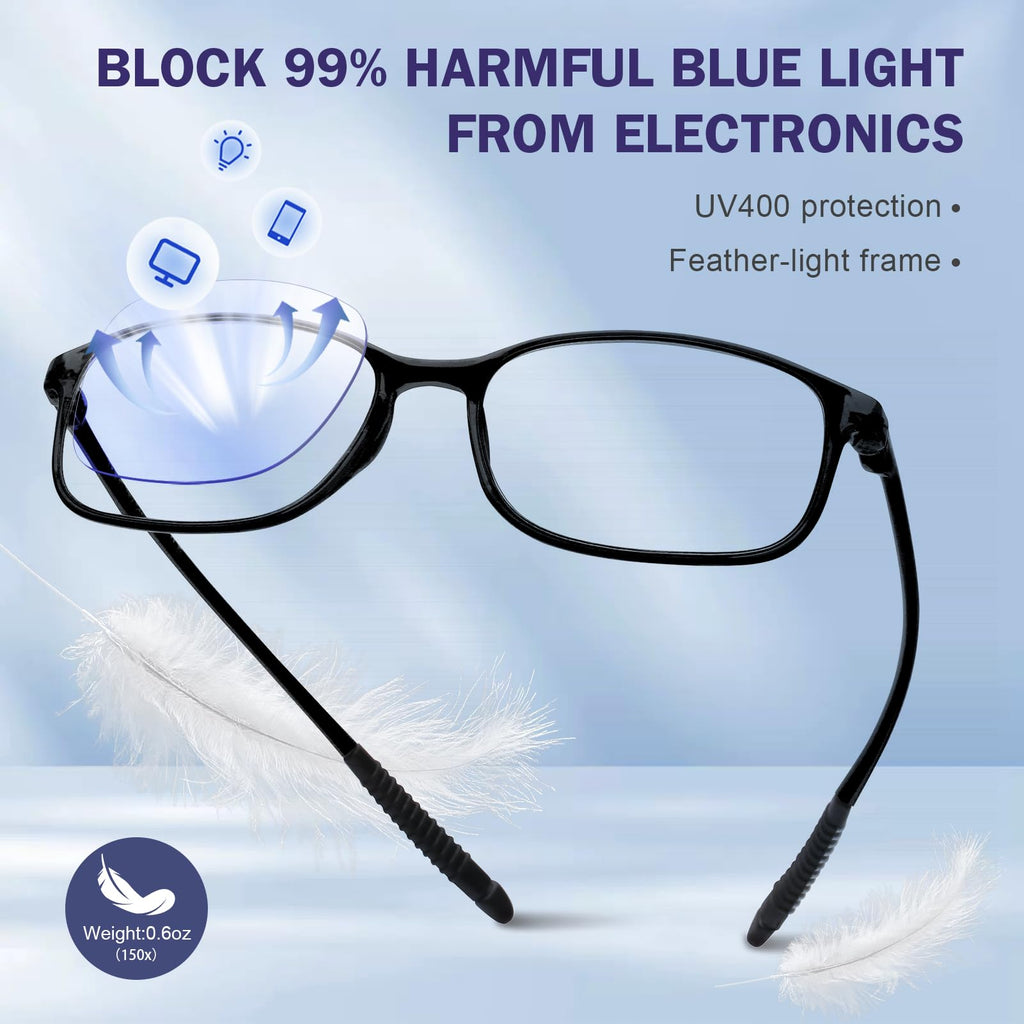 AQWANO 1.5 Reading Glasses for Men Women, Blue Light Blocking Computer Readers, 4 Pack TR90 Flexible Unbreakable Frames Lightweight Cheaters