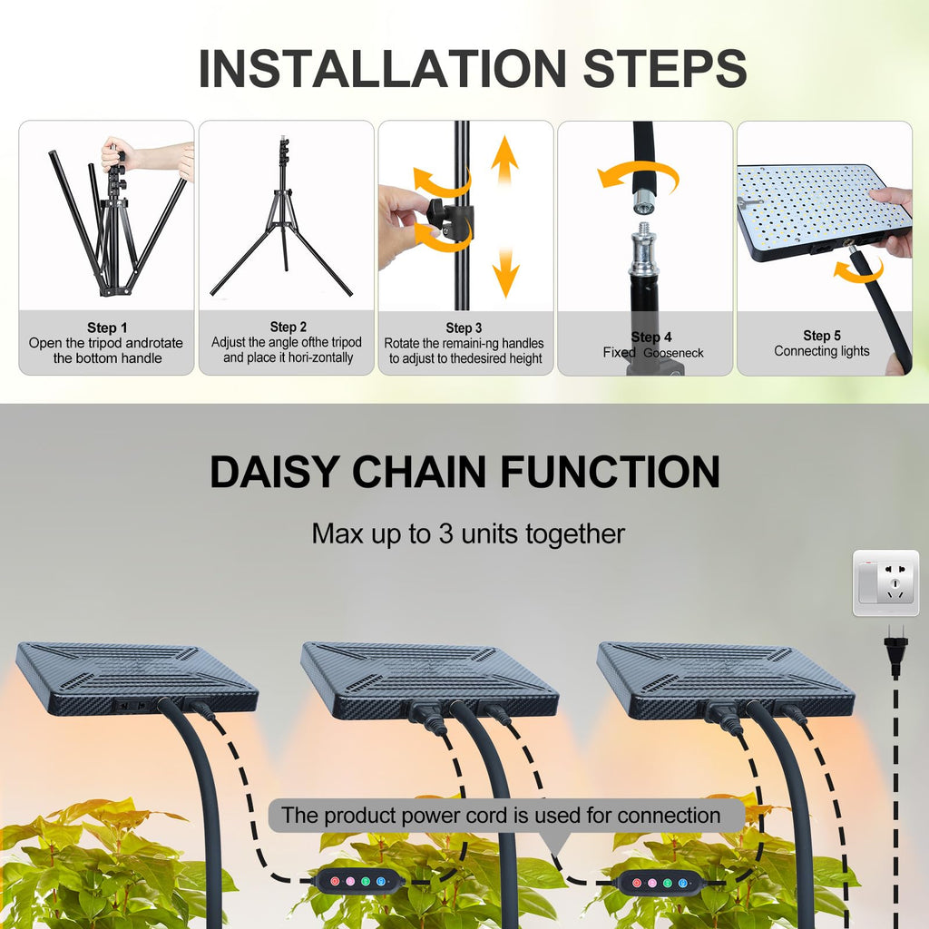 FECiDA Grow Light with Tripod Stand, Standing Grow Lights for Indoor Plants