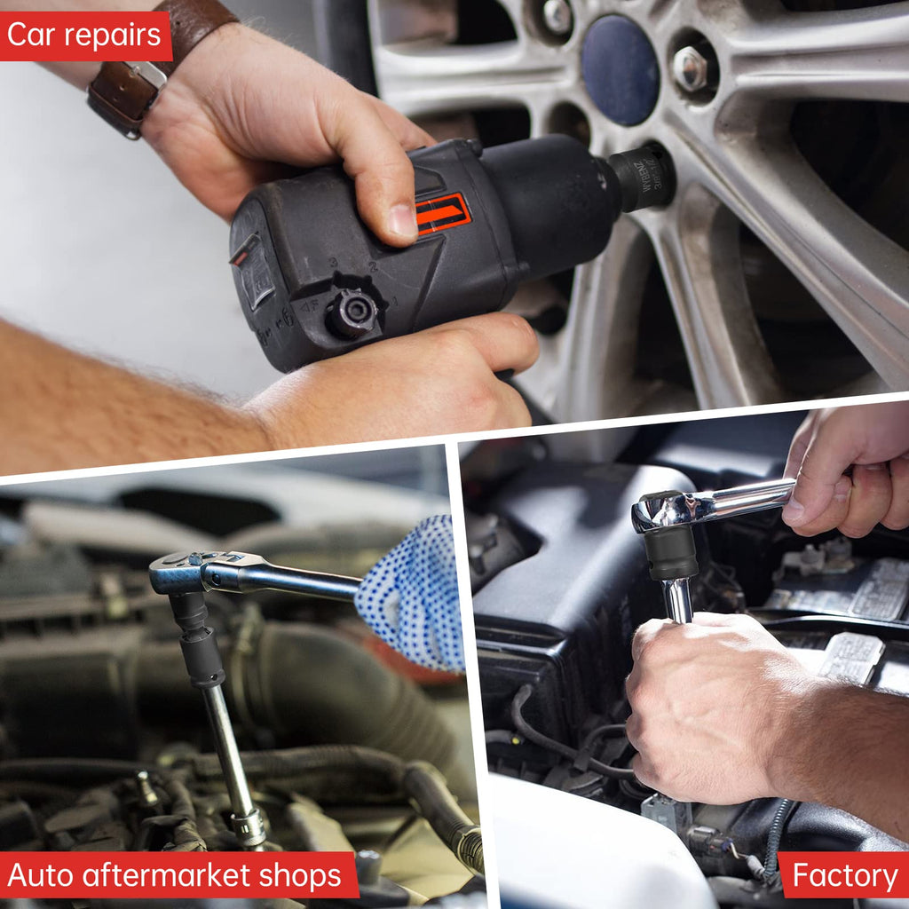 11PCS Impact Socket Adapter and Reducer Set, 1/4" 1/2" 3/8" 3/4" Impact Adapter Set & Universal Joint Impact Swivel Socket Set, Wobble Drive Socket Set with Storage Case
