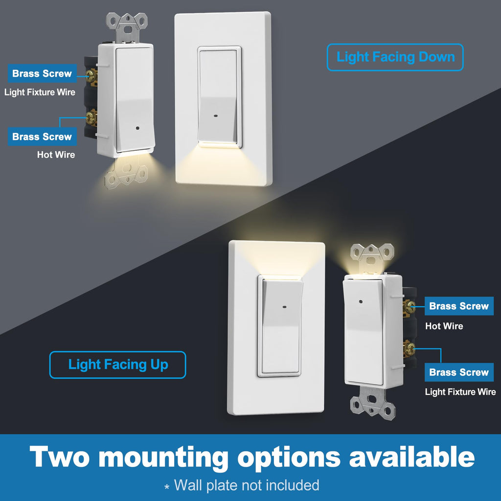 [10 Pack] CML Illuminated Guide Light Switch, Single Pole Decor Paddle ...
