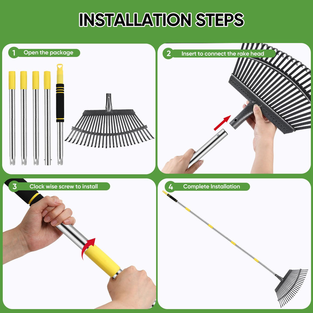 Coopvivi Heavy Duty Garden Rake 6FT Long Leaf Rake for Lawn