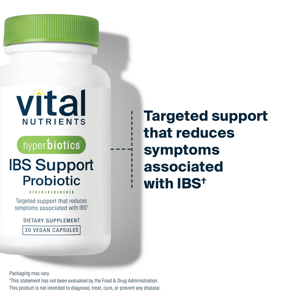 Hyperbiotics Vital Nutrients IBS Probiotic | Reduce Symptoms of IBS* | Clinically Studied Vegan probiotic for IBS Relief from Bloating, Gas, Diarrhea, & Abdominal Discomfort* | 30 Capsules
