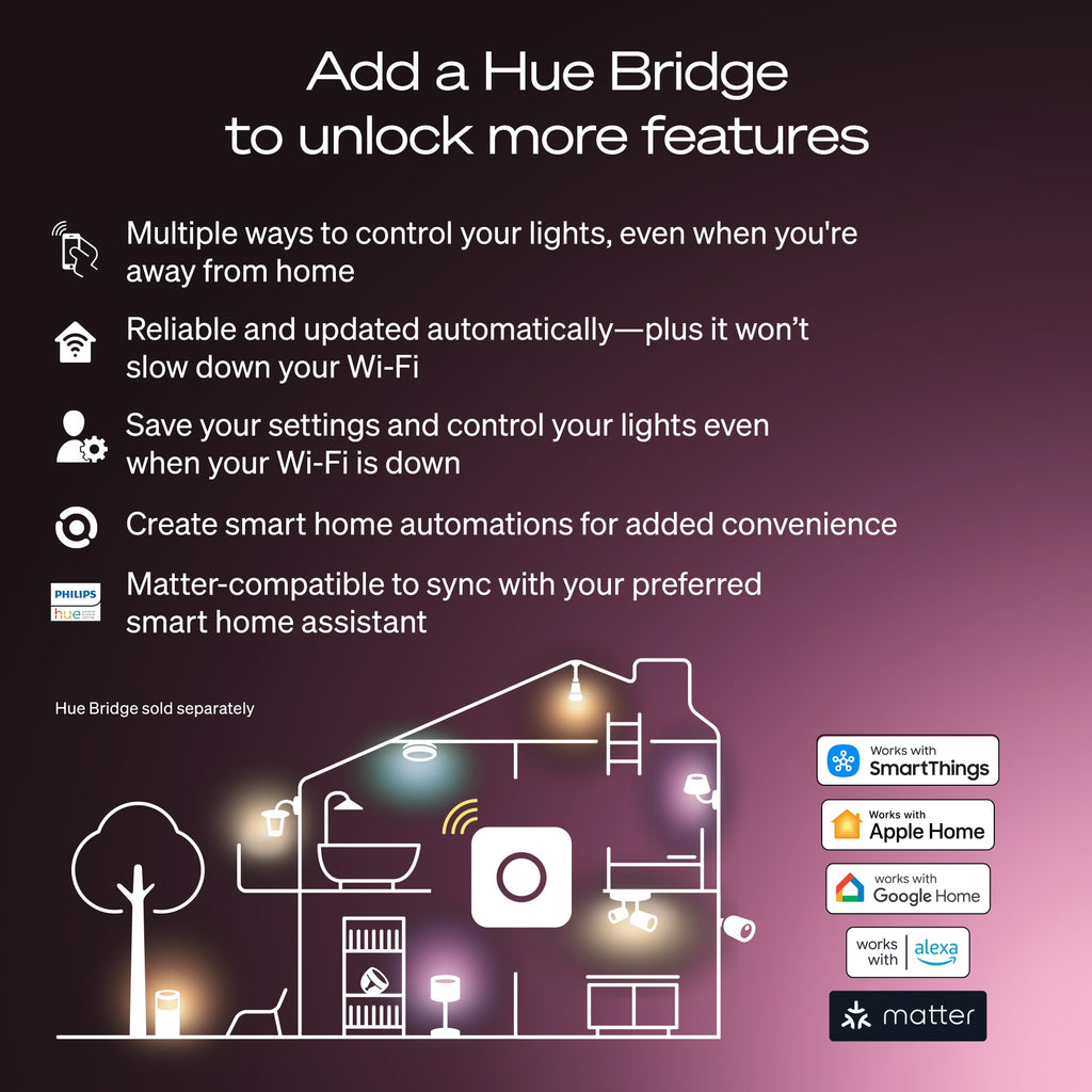 Philips Hue Smart LED A19 Bulb 2-Pack, Warm White Light 2700K, E26 Base, 9W, 810 Lumens, Dimmable, Works with Alexa, Google Assistant, and Apple Home