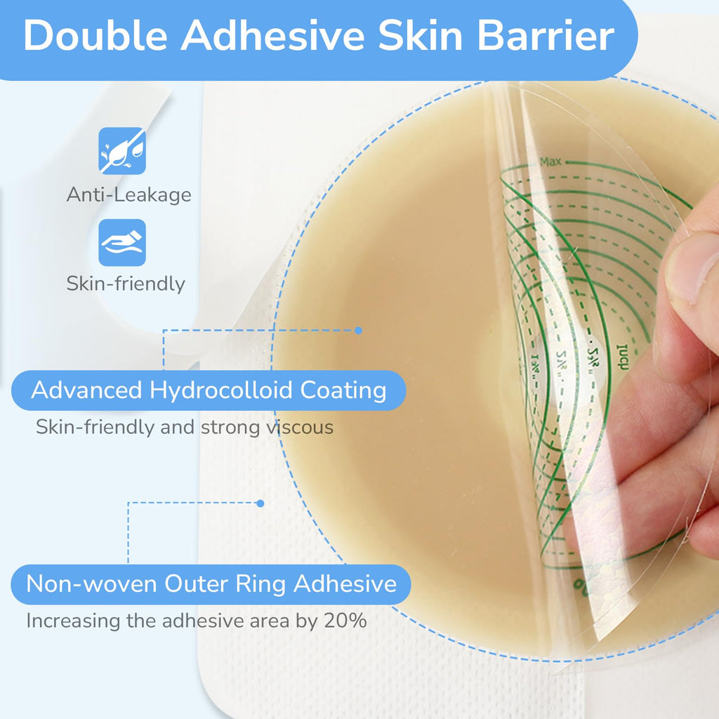 Heagimed 22pcs Ostomy Supplies Colostomy Bags, 2-Piece Colostomy Bags, Two-Piece Drainable Pouches with Closure for Ileostomy Stoma Care, Cut-to-Fit, 70mm Max (16 x Ostomy Bags+ 6 x Skin Barrier）