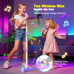 Stand Karaoke Machine for Kids, Christmas Singing Toys Gifts for 3 4 5 6 7 8 Year Old Girls Boys, Rechargeable Kid Microphone Bluetooth Speaker with 2 Mic for Girl Age 4-6 Toddler Birthday Party Toy