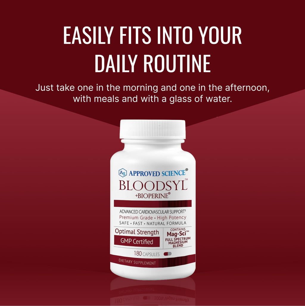 Approved Science Bloodsyl - Blood Pressure Support Supplement - Supports BP Levels Already Within Normal Range - Hawthorn Berry, Garlic, Magnesium and Hibiscus Pills - Vegan - 180 Capsules, 3 Months