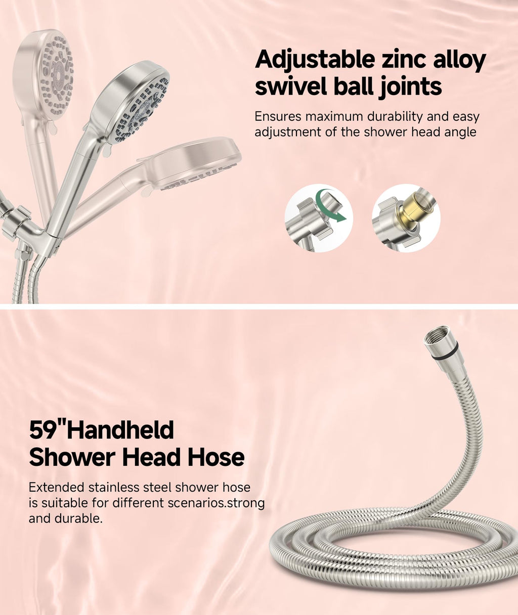 Filtered Shower Head with Handheld, 9-Spray Mode High Pressure Detachable Shower Head with Filters for Hard Water - Remove Chlorine Brushed