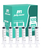 JollyMate 100 Pack 10ml Syringes for Liquid, 10cc Oral Syringes without Needle with Cap Individually Wrapped for Pet Feeding, Scientific Labs, Measuring Liquids, Oil & Glue Dispenser