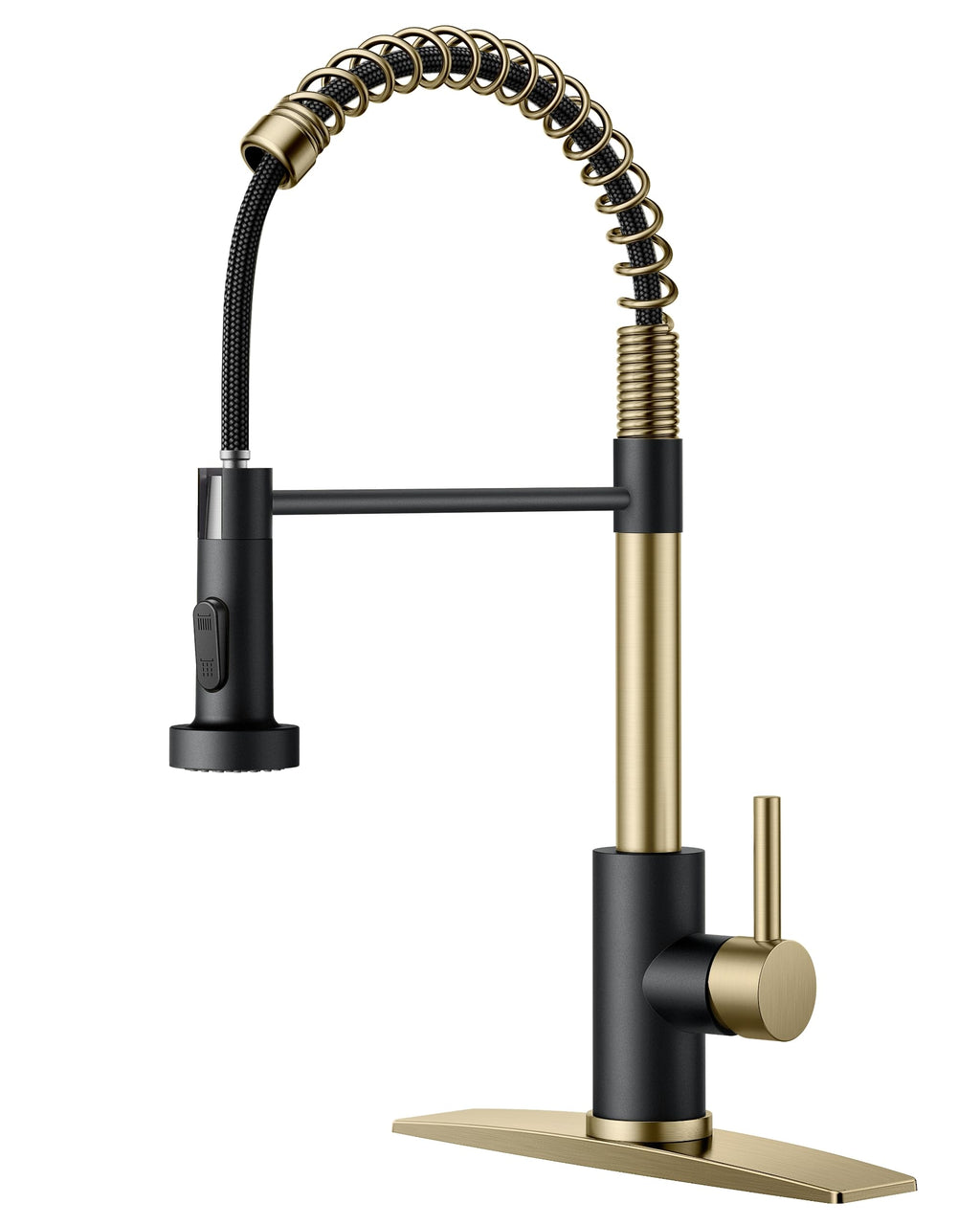 FORIOUS Kitchen Faucet with Pull Down Sprayer, Stainless Steel Commercial Single Handle Classic Spring Pull Out Sink Faucet for Pot Filler, Farmhouse Camper Bar Laundry Room, Black Gold