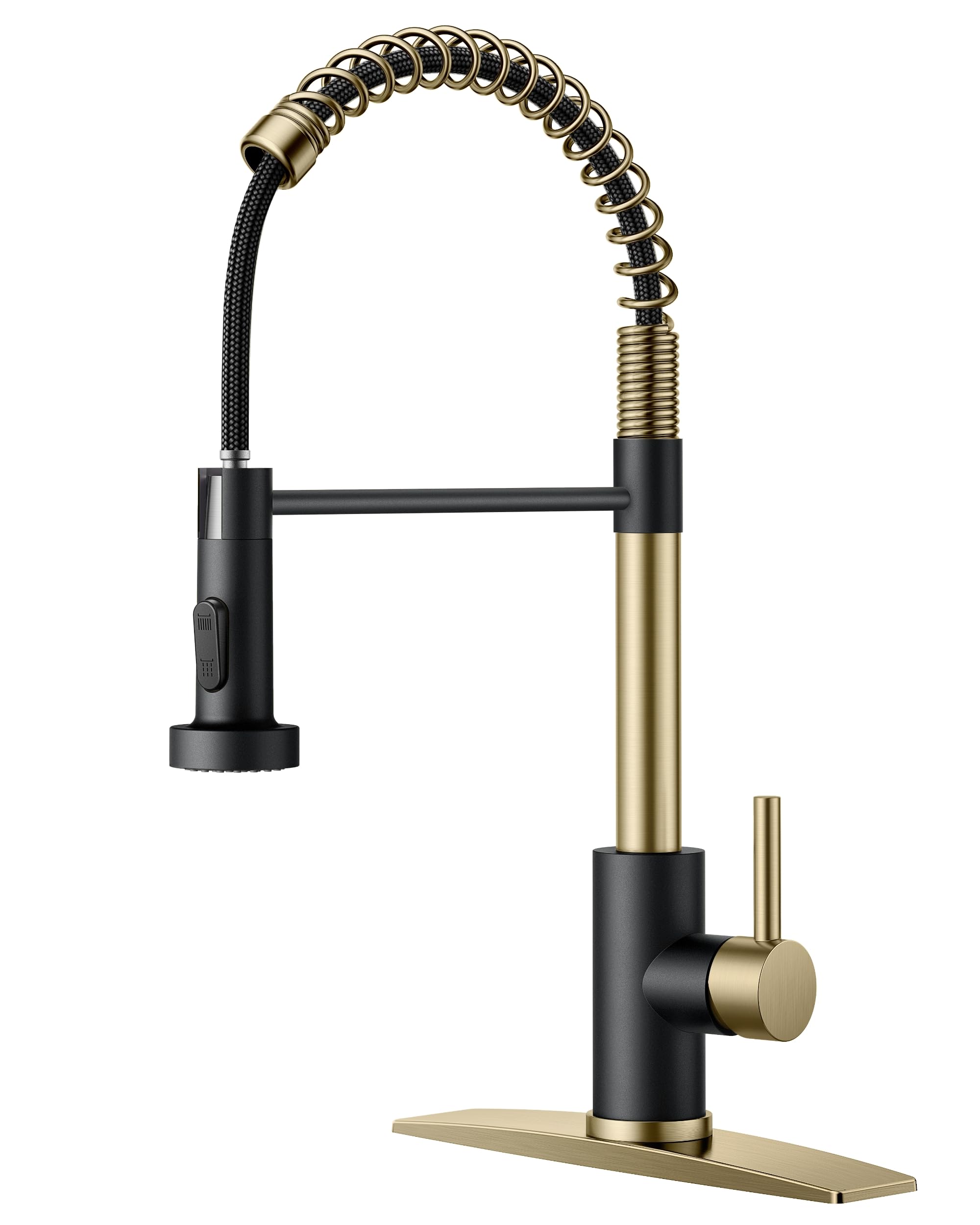 FORIOUS Kitchen Faucet with Pull Down Sprayer, Stainless Steel Commercial Single Handle Classic Spring Pull Out Sink Faucet for Pot Filler, Farmhouse Camper Bar Laundry Room, Black Gold