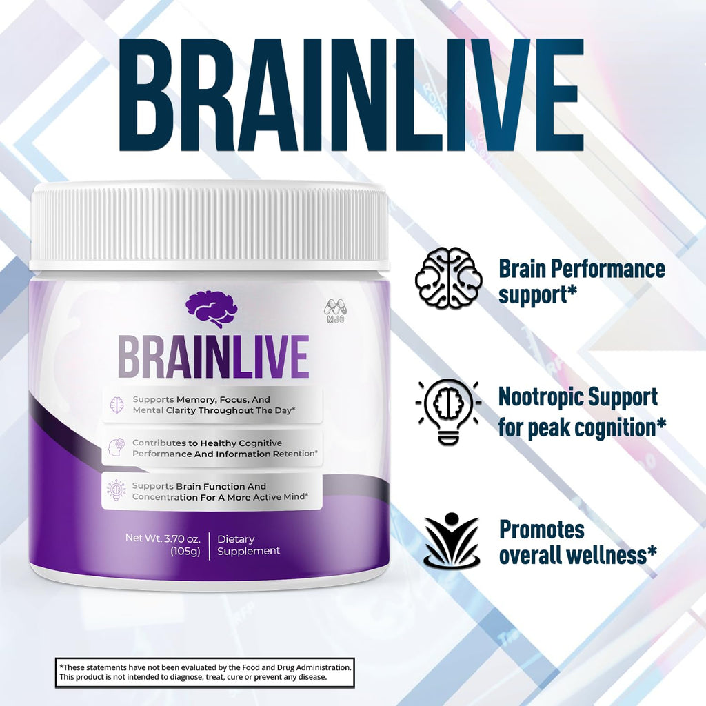 (5 Pack) Brainlive Powder, Official Brain Live Powder Supplement with All Natural Ingredients, Advanced Formula Brain Live Health & Wellness Support with Maximum Strength Multivitamins (150 Servings)