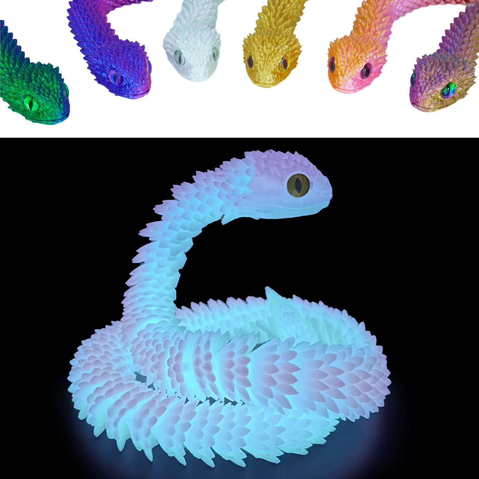 Nemoro 3D Printed Articulated Snake – 24'' Crystal-Like Movable Snake– Realistic Slithering Design, Collectible Articulated Model