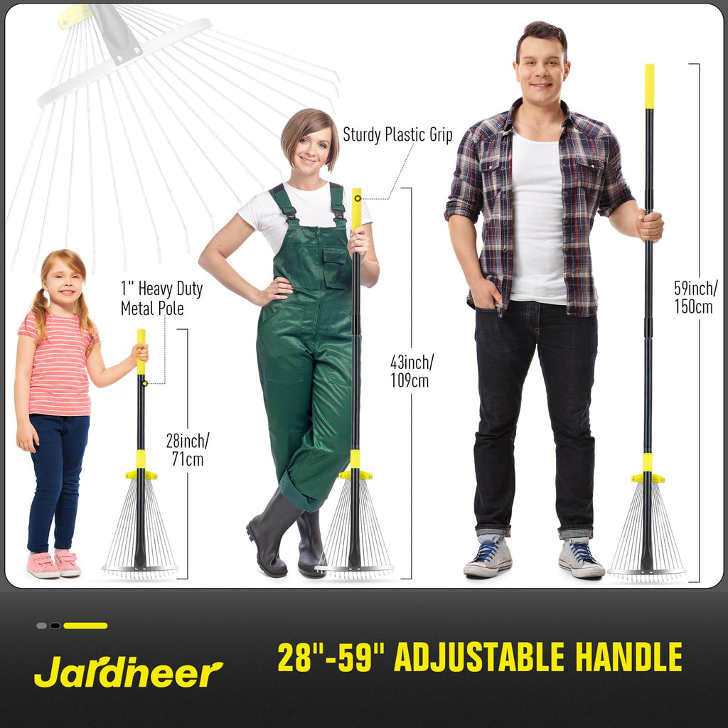 Jardineer Adjustable Leaf Rake, Expandable Lightweight Metal Yard Rakes