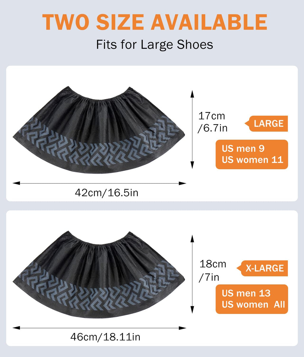 X-Large 100 Pcs Shoe Covers Disposable Non-Slip, Breathable Shoe Covers for Indoors, Slip-resistant, Durable, Non-Woven Booties for Shoes Covers,Stretchable Fits Up To13 US Men,Black